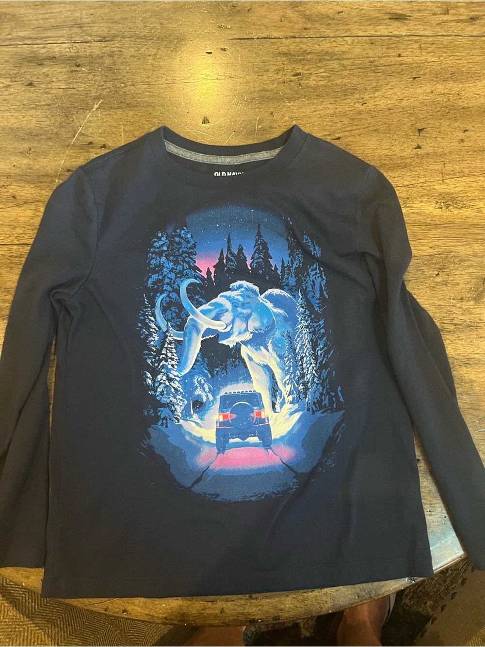 Old Navy Navy Long-Sleeve Tee with Blue Mammoth Graphic